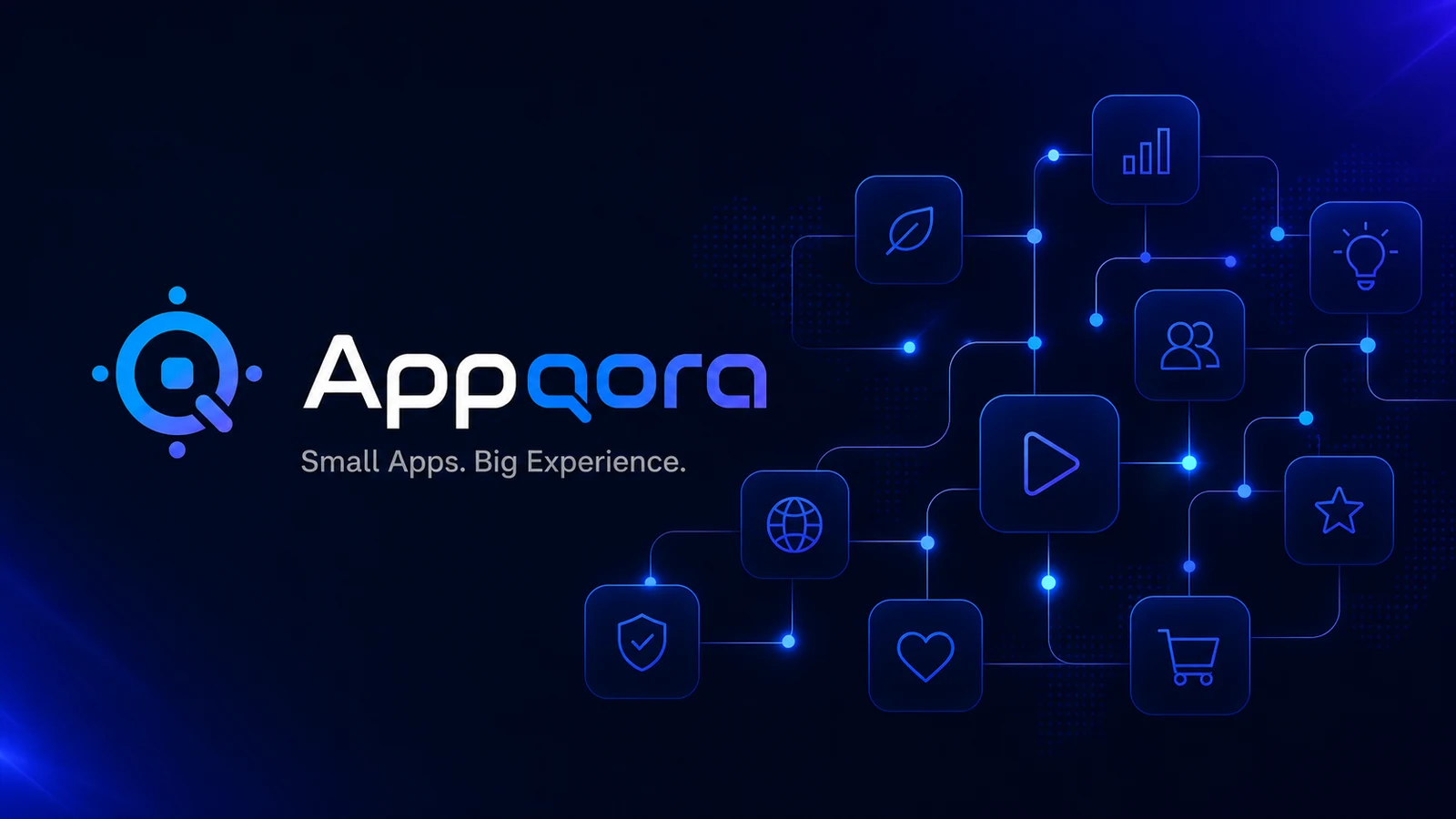 Appqora publisher banner with connected app ecosystem visual